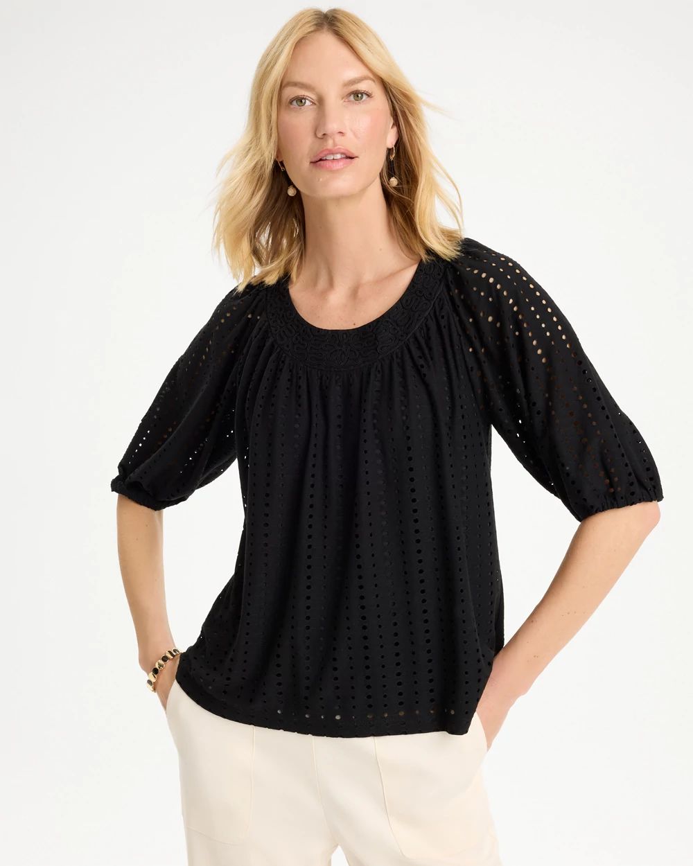 Textured Jacquard Peasant Tee | Chico's